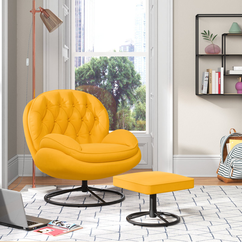 Yellow velvet swivel chair discount